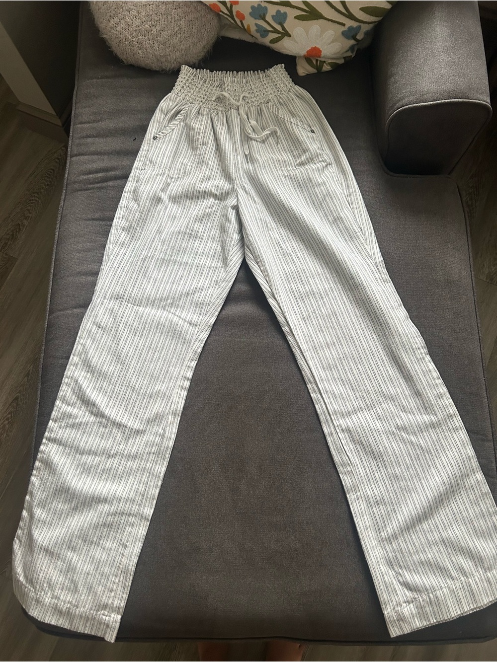 Light Gray Striped Relaxed Drawstring Pants